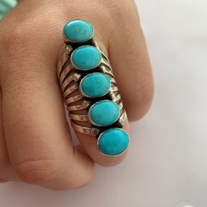 Blue size 8 Gorgeous Native American navajo 5 stone turquoise Ring by T Yazzie